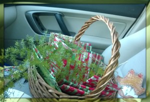 Leaving the scene of the crime (and, yes that is a cut out of Pecos Bill riding shotgun under the basket).